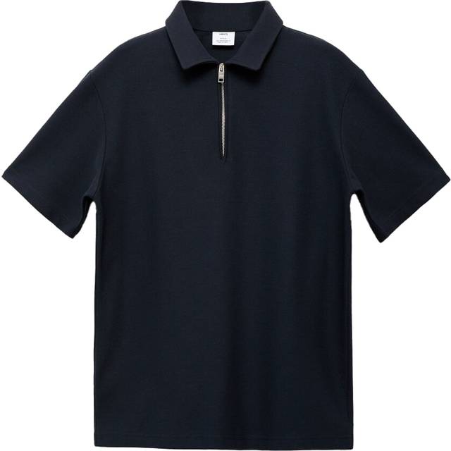 Structured polo shirt with zip collar dark navy - Man - M - MANGO MAN - Dark Navy