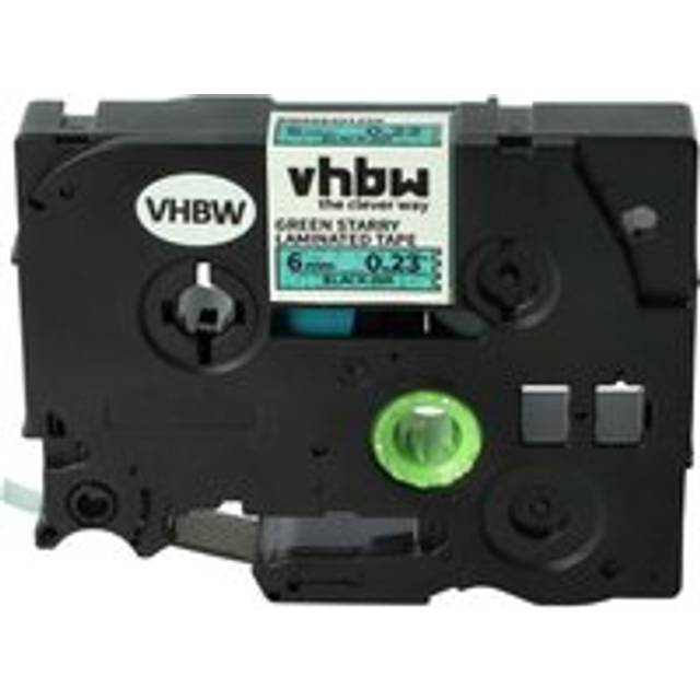 Vhbw - Label Tape compatible with Brother P-Touch D400, D400VP, D450, D450VP, D600, D600VP Label Printer 6mm Black on Green (Glitter)