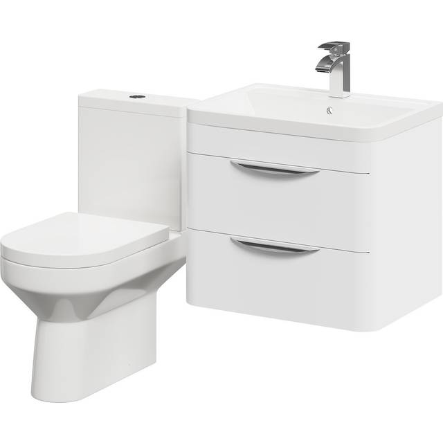 Wholesale Domestic Arendal Gloss White Wall Mounted 2 Drawer Vanity Unit and Open Back Toilet Suite | Ceramic/MDF | 600mm