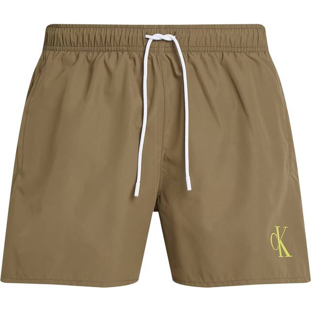 Calvin Klein Men's Medium Leg Length Drawstring CK Logo Swim Shorts, Dusky Green - Tan - Size: 32/30/31