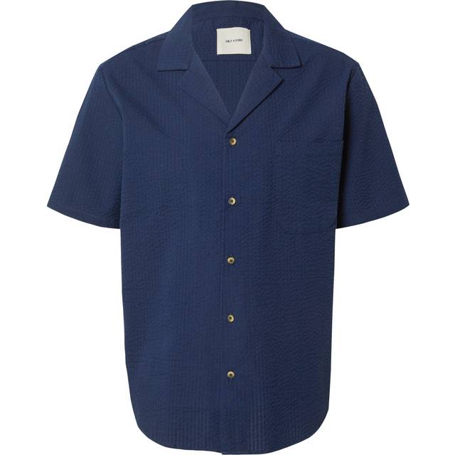ONLY & SONS Only &amp; Sons Eye Resort Seers 0009 Shirt - Navy, Navy Blazer, Size L, Men