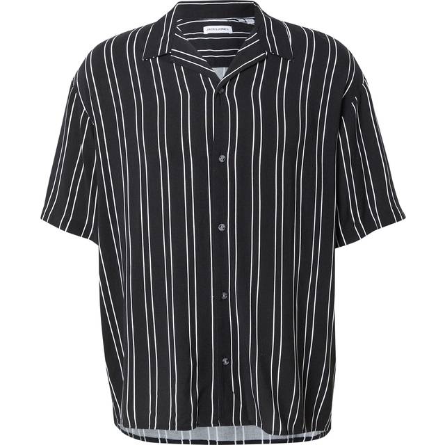 Jack & Jones Jeff Stripe Resort Shirt - Black, Black, Size M, Men