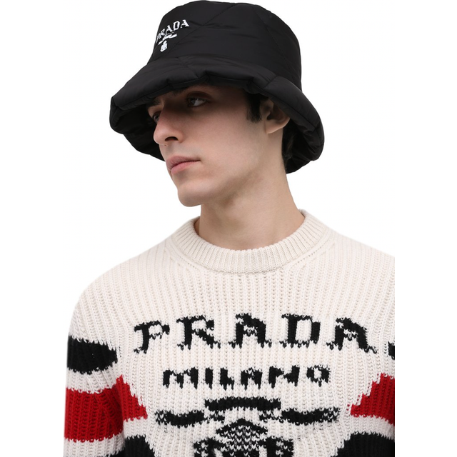 Prada padded hat triangle logo bucket fisherman cap with dust bag l