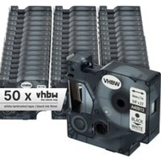 50x Label Tape compatible with Dymo LabelManager 300, 350, 350D, 360D, 400, 420P, 450, 450D, 500 Label Printer 9 mm, Black on White - Vhbw
