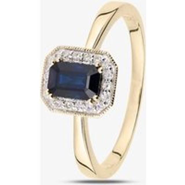 9ct Blue Sapphire Yellow Gold Diamond Cluster Ring DR1619YSA K