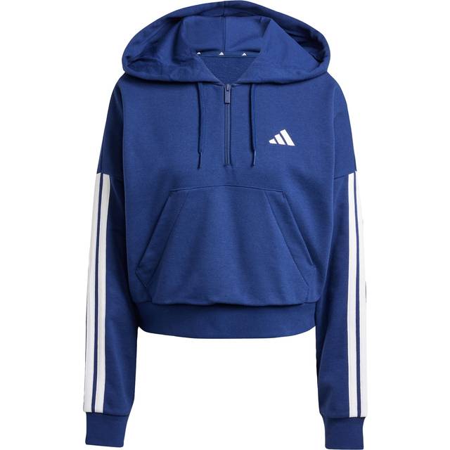 Essentials 3-Stripes French Terry Quarter-Zip Hoodie - Dark Blue / White - XL
