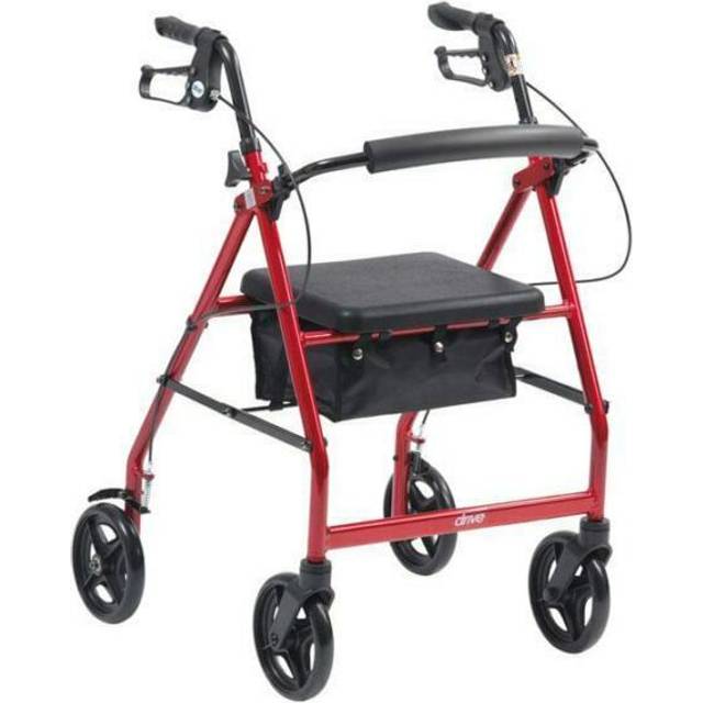 Drive Devilbiss R8 Red Aluminium Rollator with Padded Seat and Vinyl Underseat Bag