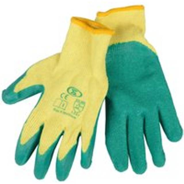 12 Pairs Workwear DIY Builders Gardening Latex Rubber Coated Work Gloves - Green - Medium (Size 8)
