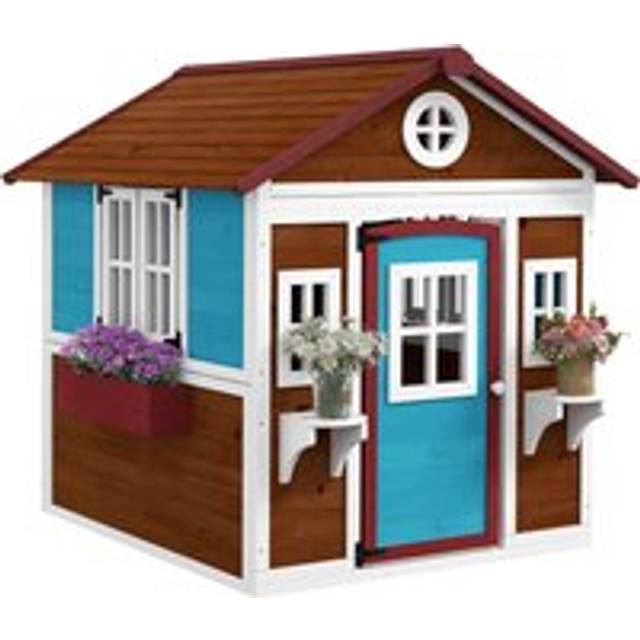 Outsunny Wooden Playhouse With Doors, Windows, Plant Pots, Boxes, For 3-8 Years - Dark Brown