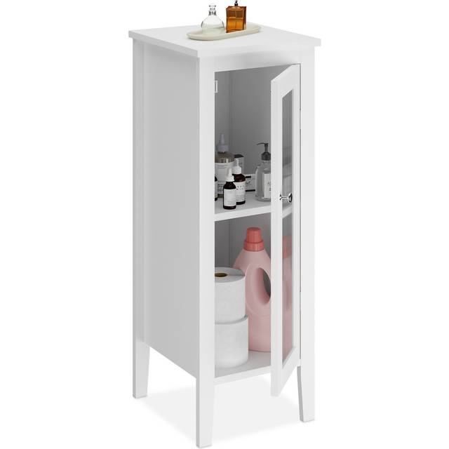 Relaxdays - Bathroom Cabinet, hwd: 81x30x33 cm, 2 Shelves, Door, mdf, Slim Toilet Shelving Unit, Storage Cupboard, White