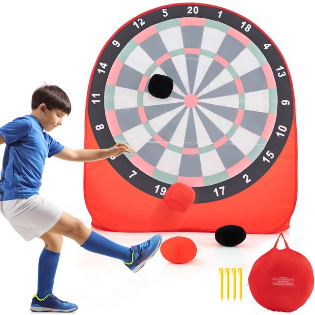 Large Dart Board for Kids Foldable and Portable Dartboard with 4 Kick Balls-Red