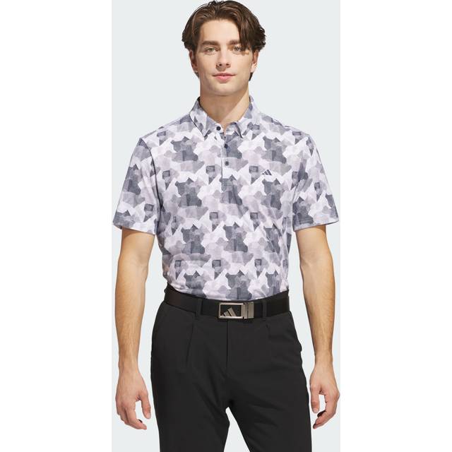 adidas Mens Go-To Printed Golf Polo Shirt - White - Small