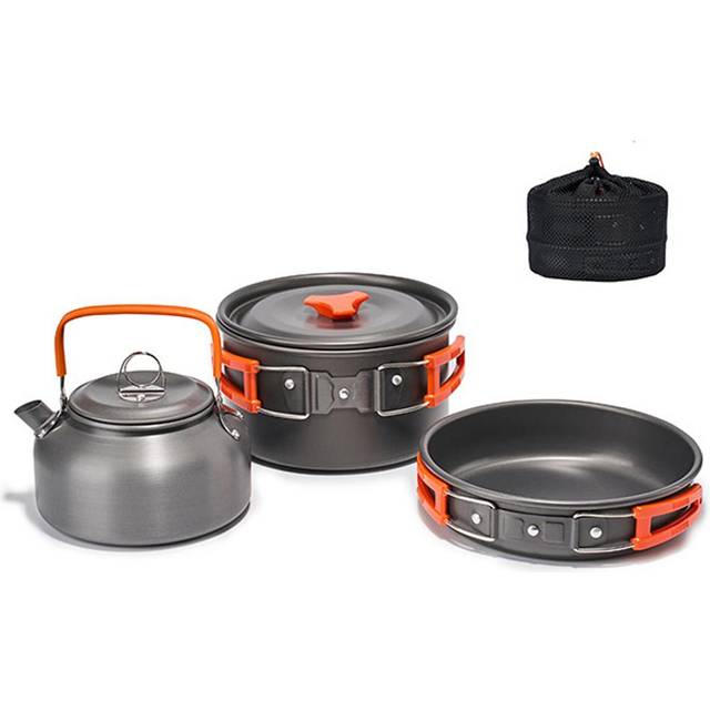 Camping Hiking Cookware Set Outdoor Portable Picnic Cookware Kit Alumina Pot Frying Pan Set Travel orange