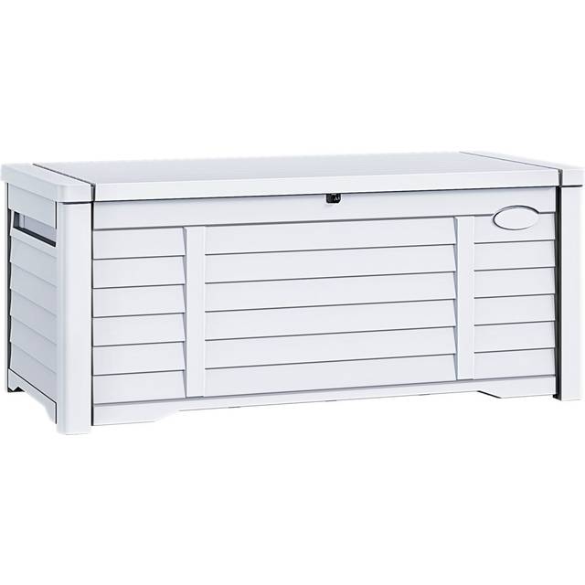 450L Water Resistant Garden Storage Box,Large Deck Box - White (59.9cm H X 141cm W X 66.8cm D)