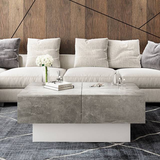 Metro Rectangle Coffee Table with Sliding Table Top, Modern Coffee Tables for Living Room Grey 40cm H X 102cm W X 60cm D
