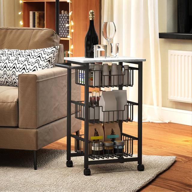 3-Tier Kitchen Island On Wheels - Black (69cm H X 50cm W X 31cm D)