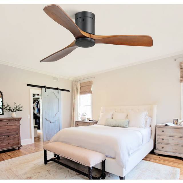 132CM Solid Wood 3-Blade Propeller LED Ceiling Fan with Light Kit and Remote Control - Dark Brown Wood Blades (52cm)