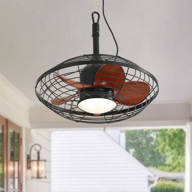 20cm Ceiling Fan with LED Lights - Dark Wood Grain (20cm)