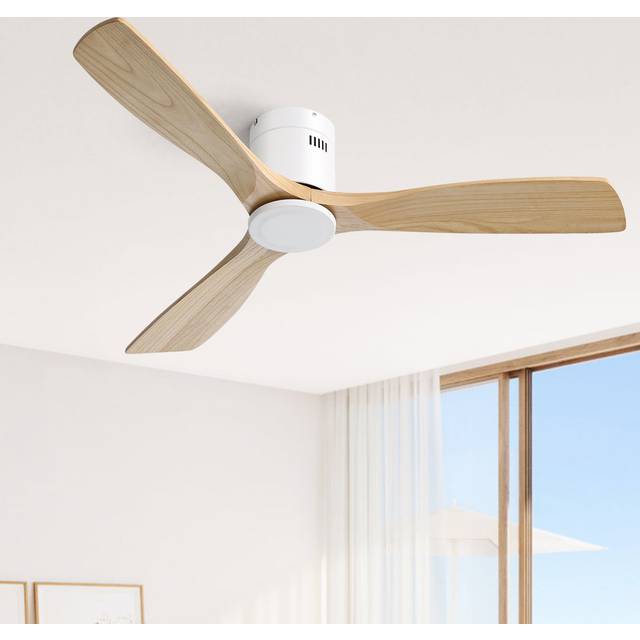132CM Solid Wood 3-Blade Propeller LED Ceiling Fan with Light Kit and Remote Control - Natural Wood Blades (52cm)