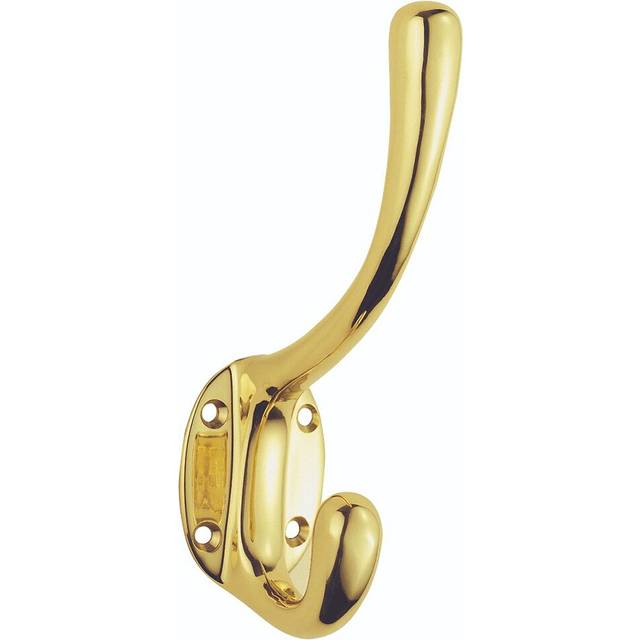 Victorian Architectural Quality Hat and Coat Wall Hook - Polished Brass (14.5cm H X 36cm W X 8.6cm D)