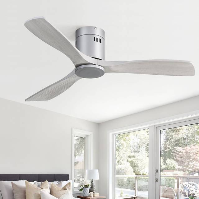 132CM Solid Wood 3-Blade Propeller LED Ceiling Fan with Light Kit and Remote Control - Grey Blades (52cm)