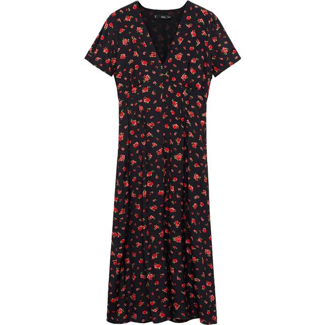 Mango Gem Floral Midi Tea Dress, Black
