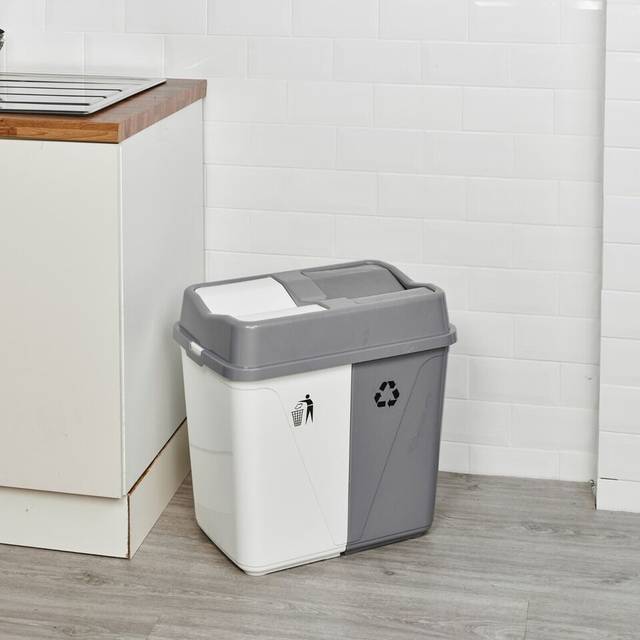 Duo Kitchen Bin Waste Garbage Can 2 Compartments with Base Connectors - Grey (60L)