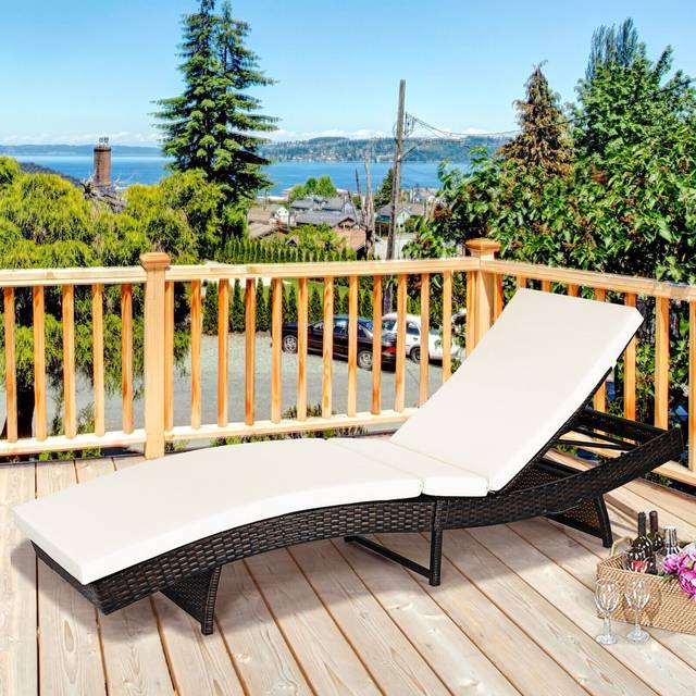 214cm Long Single Chaise with Cushions - Brown;White (39cm H X 61cm W X 214cm L)