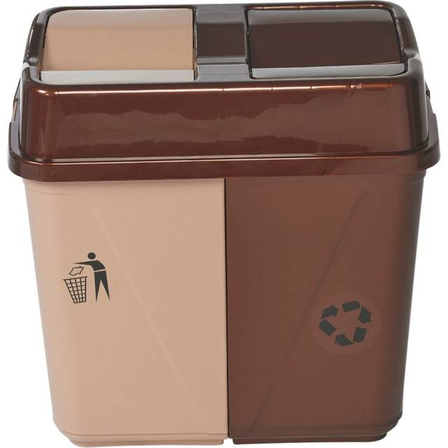 Duo Kitchen Bin Waste Garbage Can 2 Compartments with Base Connectors - Beige (40L)