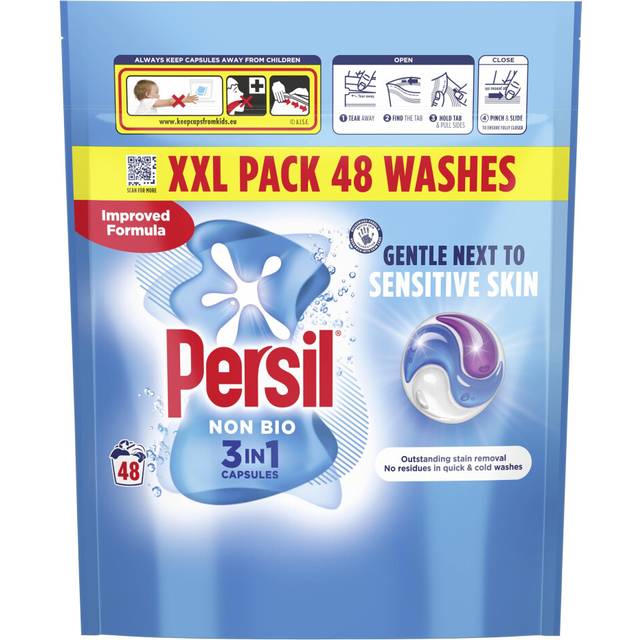 Persil Non Bio 3 in 1 Washing Capsules laundry capsules gentle next to sensitive skin for outstanding stain removal in quick & cold washes 48 washes