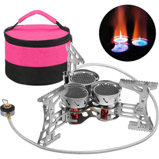 Camping Stove Gas High Power 10000W Portable with Adjustable Firepower Quick Press Ignition silver