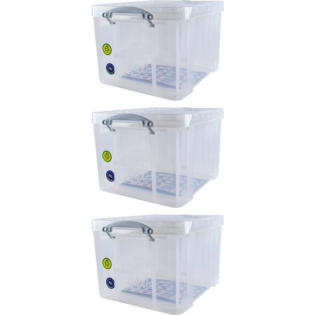 Really Useful Storage Box 35 Litre with White Handles Pack of 3, Clear