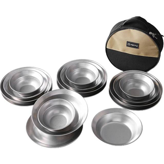 Camping Tableware Sets Reusable Stainless Steel Plates and Bowls for Outdoor Camping Hiking 4pcs