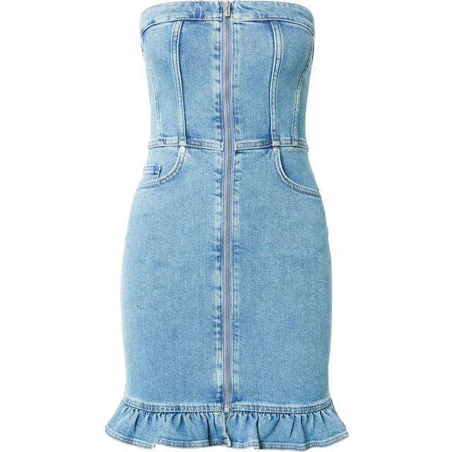 KL Jeans, Ruffle-hem Denim Bandeau Dress, Woman, Stone Washed Mid Blue, Size: S