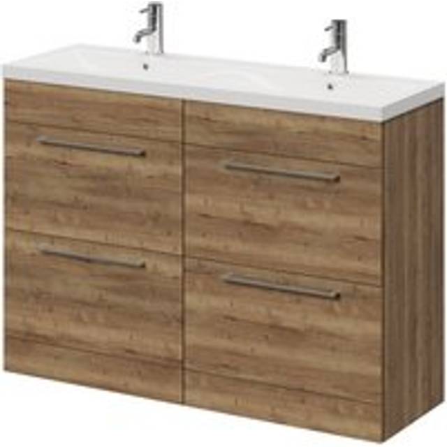Napoli Floor Standing Vanity Unit with Ceramic Double Basin and 4 Drawers with Chrome Handles | Tobacco Oak | MDF | 1200mm