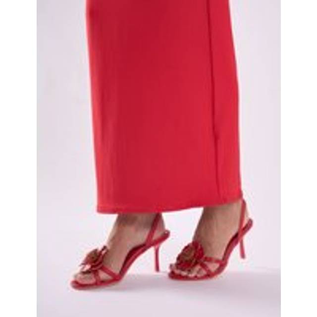 Red Hot Red Pu 3d Flower Sling Back Mid Heels - red
