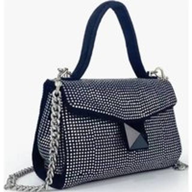 Womens Black Suede Rhinestone Grab Bag - One Size