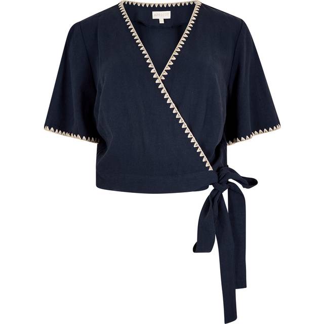 Apricot Women's Navy Blanket Stitch Wrap Top New Look - UK 8