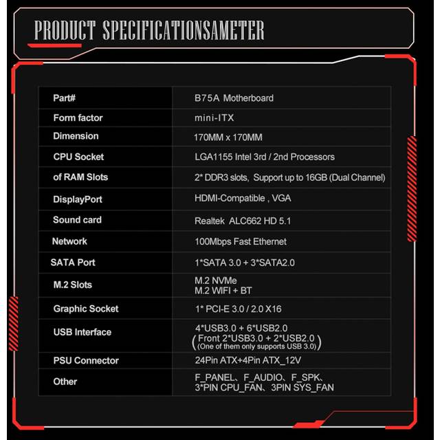 JINGSHA LGA 1155 Intel 3rd2rd-processorer WiFi BT Desktop MINI-ITX Moderkort PCI-E 3.0 Hem svart
