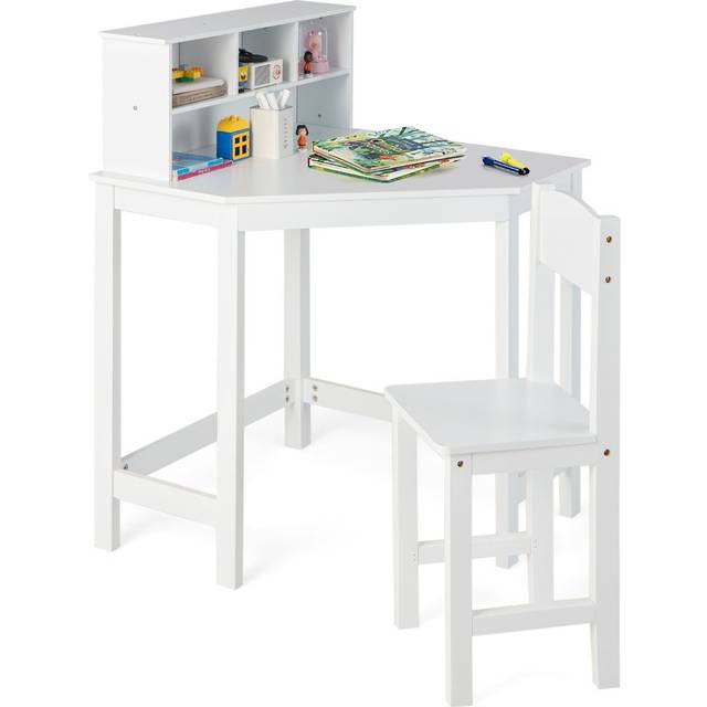 Kids Corner Desk and Chair Set with Chair and Hutch-White