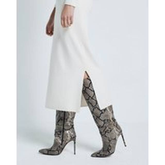River Island Womens Beige Snake Buckle Knee High Heeled Boots - 7