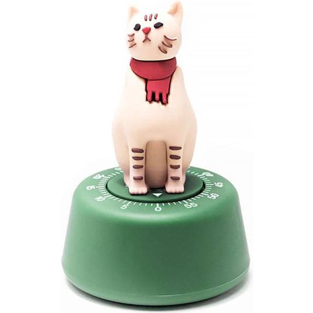 Cute Cat Mechanical Kitchen Cooking Timer 55 Minutes Countdown Timer olive green