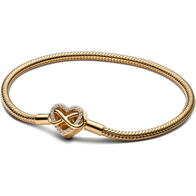 Pandora Sparkling Infinity Heart Clasp Snake Chain Bracelet - 14k gold plating / Cubic zirconia - Sz. 16 cm - Clear