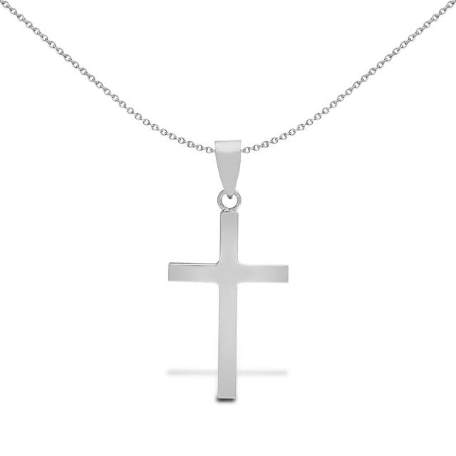 Jewelco London Solid 9ct White Gold Plain Cross Pendant - JPX111