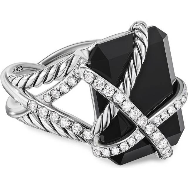 David Yurman - sterling silver Cable Wrap onyx and diamond ring (18mm) - women - Onyx/Sterling Silver - 6 - Black