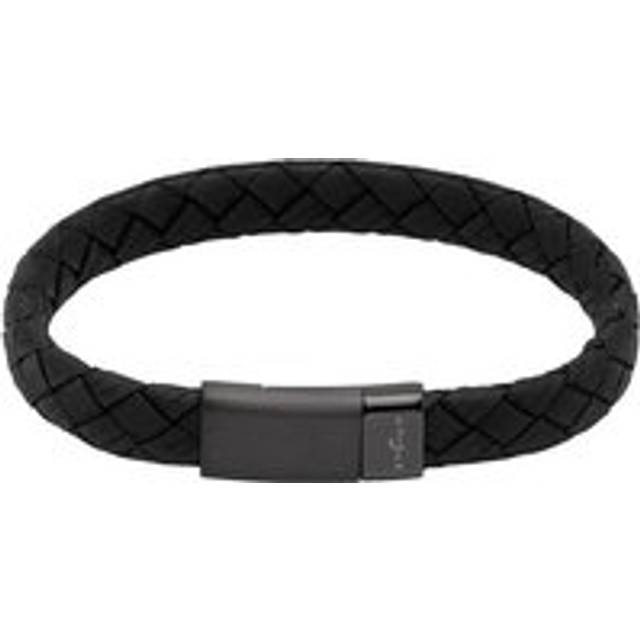 Unique & Co Stainless Steel Magnetic Clasp Black Leather Bracelet
