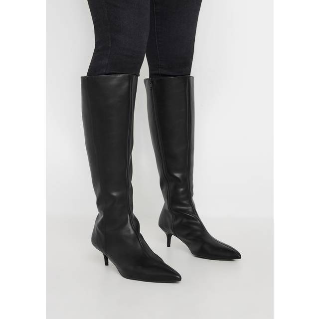 Lts Black Faux Leather Knee High Heeled Boots In Standard Fit Standard > 13 Lts | Tall Women's Women's Boots - Standard 13