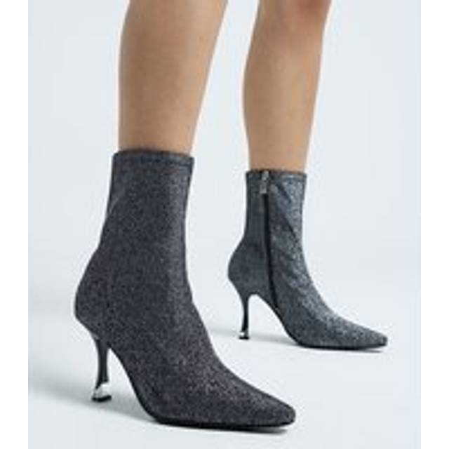 River Island Womens Silver Heeled Sock Ankle Boots - 7