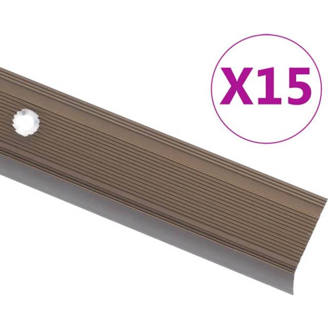vidaXL Stair Nosings in L-shape 15 pcs Aluminium 90 cm Brown