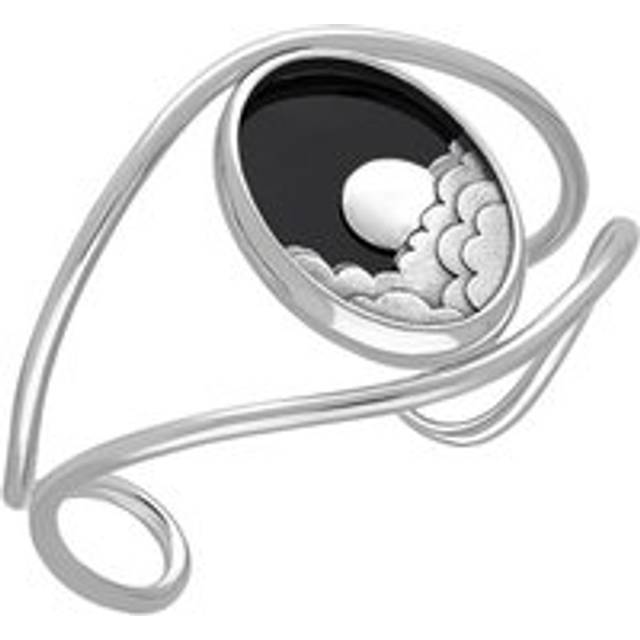 Sterling Silver Whitby Jet Gothic Moon and Cloud Cuff Bangle - Option1 Value Silver